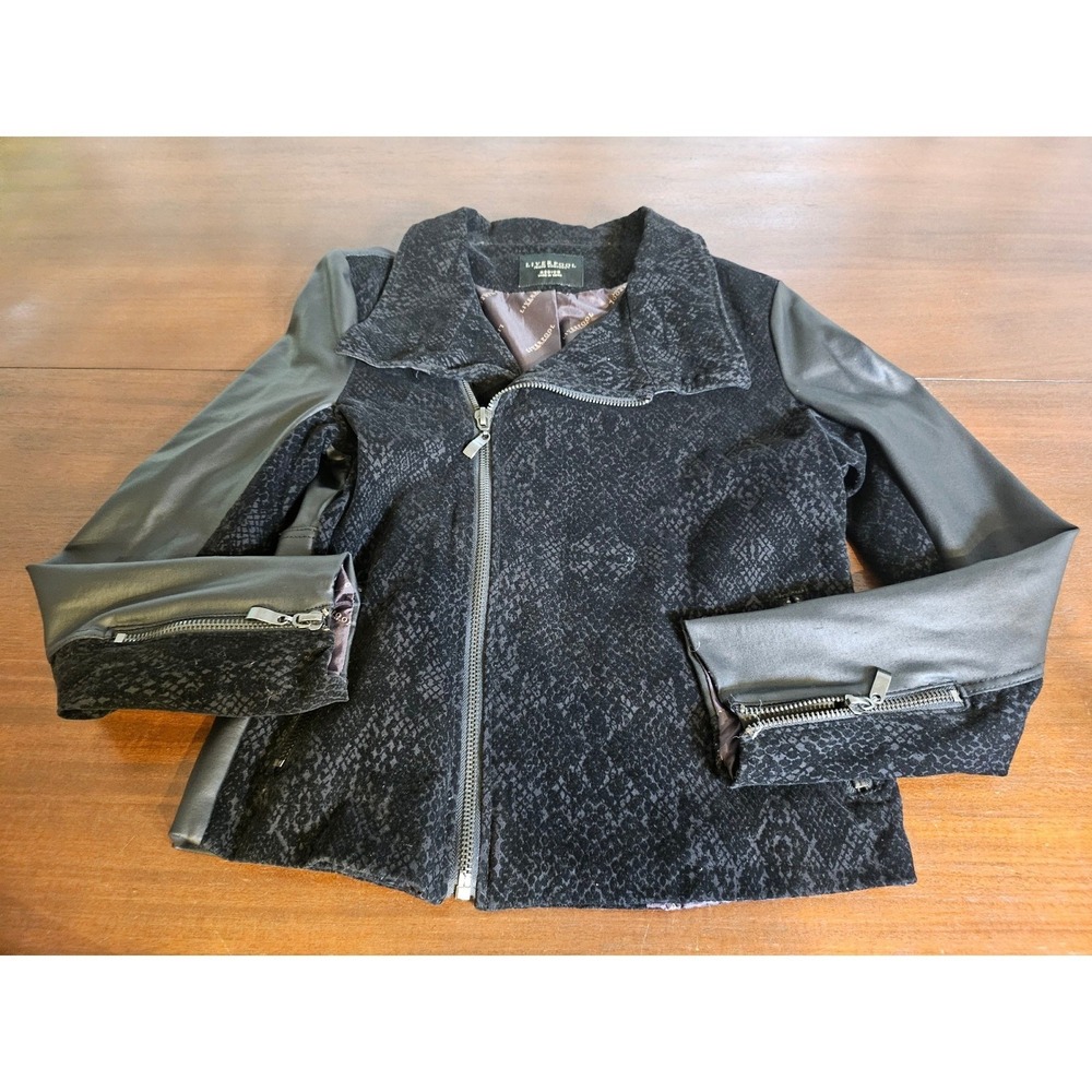 Liverpool Moto Jacket Womens Medium Black Snakeskin Faux Leather Mixed Media Zip